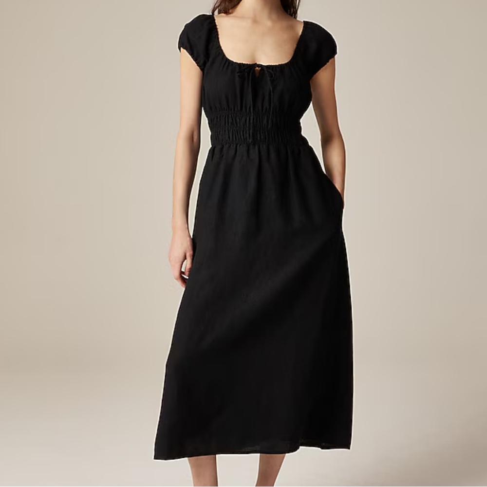 NWT J Crew Cap-Sleeve Midi Dress in Linen